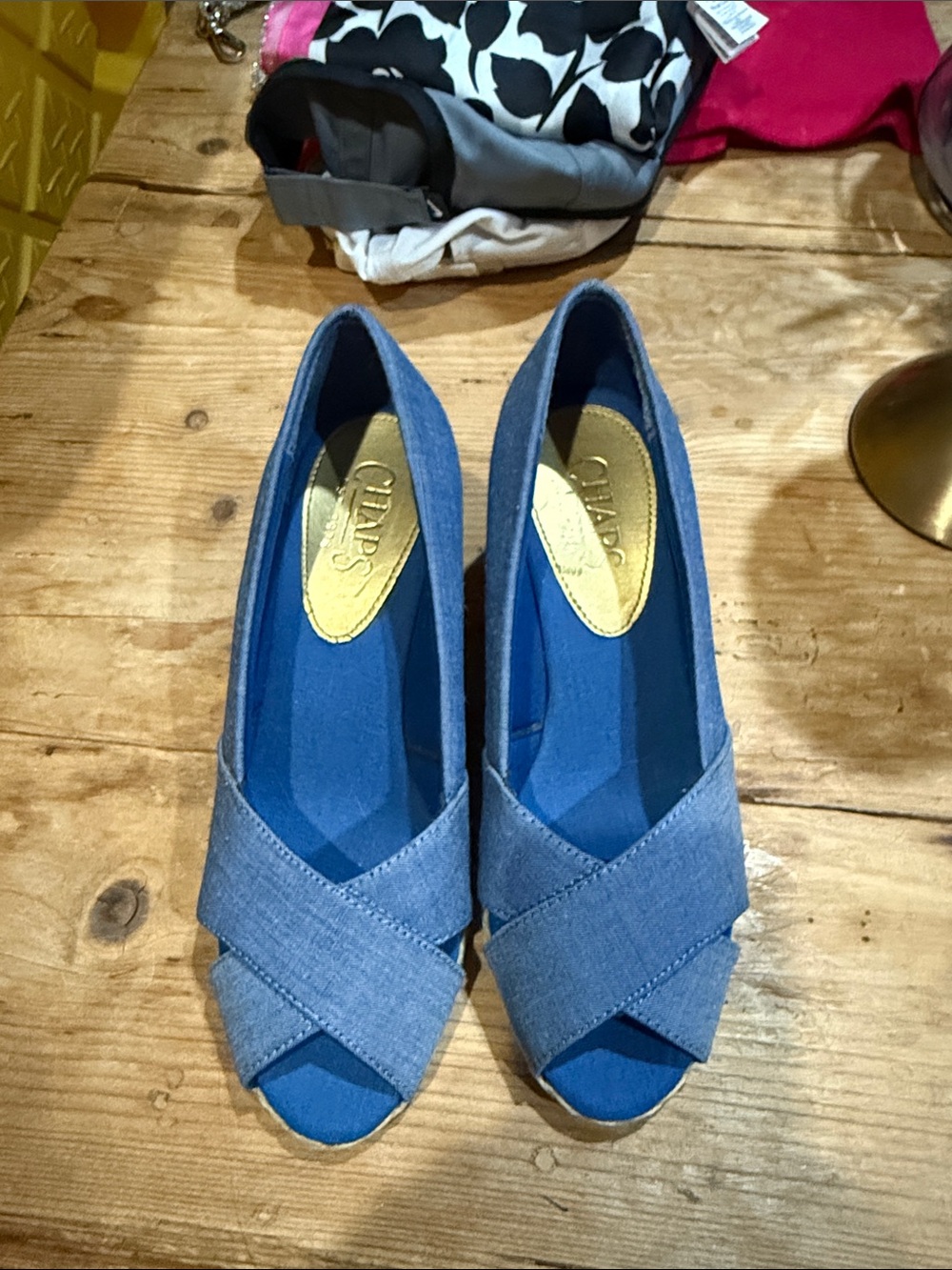 Chaps Blue Peep-Toe Wedge Flats